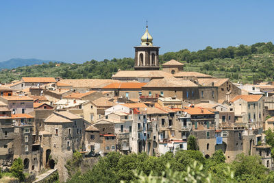 High angle view of townscape against clear sky