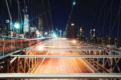 Light trails on bridge at night