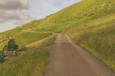 Scenic view of road amidst field against sky