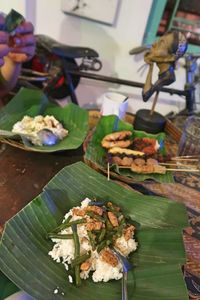 Close-up of food served on table