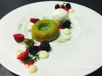 Close-up of served food in plate