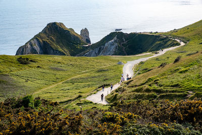 Scenic view of landscape and sea