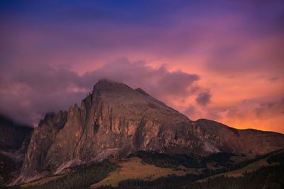 Scenic view of mountains against sky during sunset