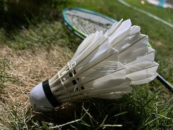 Low section of white cork ready to play badminton