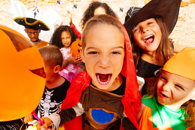 Portrait of smiling kids outdoors