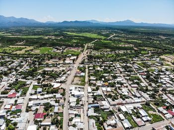 High angle view of townscape against sky