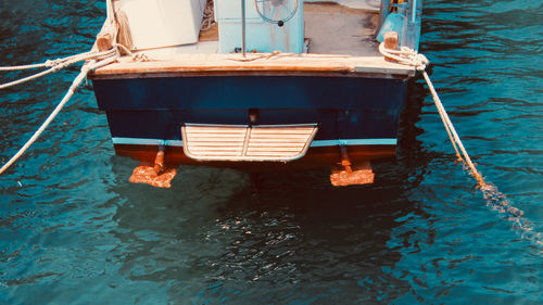 High angle view of boat moored in sea