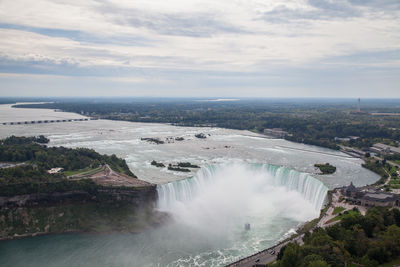 Aerial view of river against cloudy sky