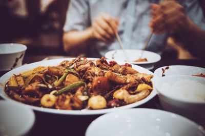 Close-up of food in plate on table