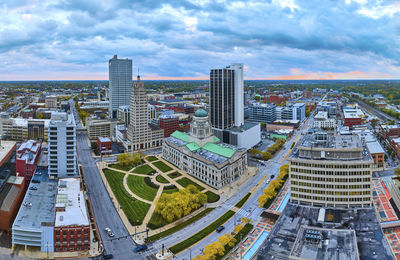 High angle view of cityscape against sky