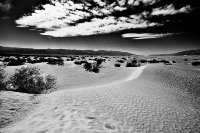 Scenic view of desert against sky during winter