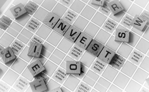 High angle view of text on floor