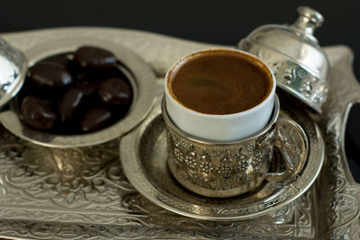 High angle view of coffee on table