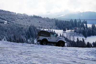 Snow covered landscape against sky