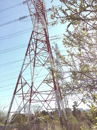 Low angle view of electricity pylon against sky