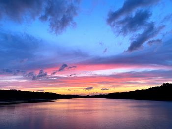 Scenic view of lake against sky during sunset