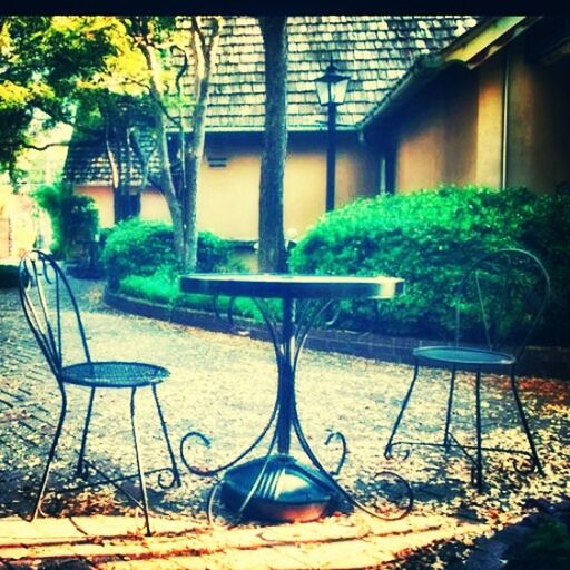 chair, absence, built structure, table, empty, architecture, building exterior, potted plant, sunlight, tree, growth, plant, house, day, no people, seat, bench, shadow, railing, nature