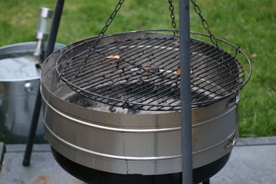 Close-up of meat on barbecue grill