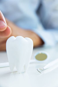 Close-up of dentures on table