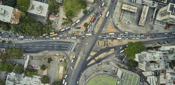 High angle view of buildings in city