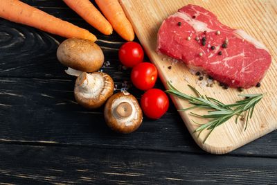 High angle view of vegetables on table