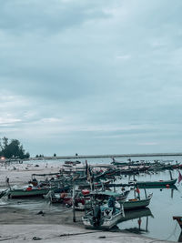 Boats moored at harbor