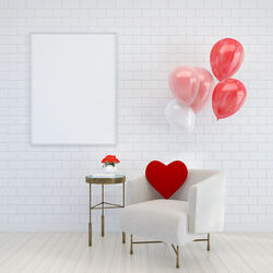 Heart shape on table against wall