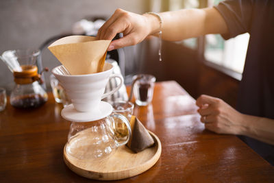 Drip coffee. hot  coffee brew hand making process by professional,preparing for brewing drip coffee.