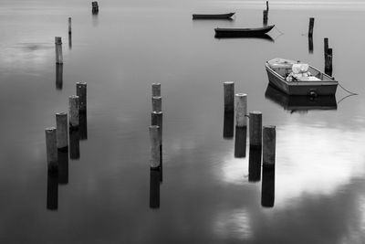 High angle view of wooden post in sea