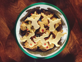 High angle view of food in bowl on table