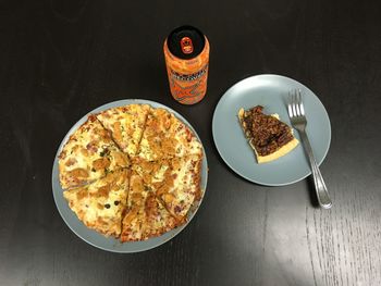 High angle view of breakfast on table