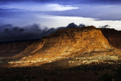 Rock formations on landscape against sky