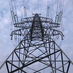 Low angle view of electricity pylon against sky