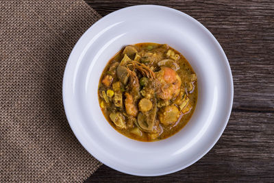 High angle view of food in bowl on table