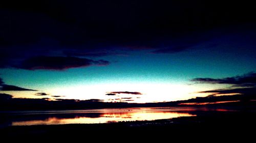 Reflection of clouds in water at sunset