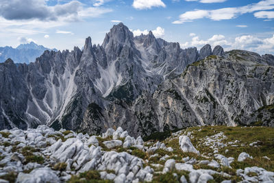 Panoramic view of rocky mountains against sky