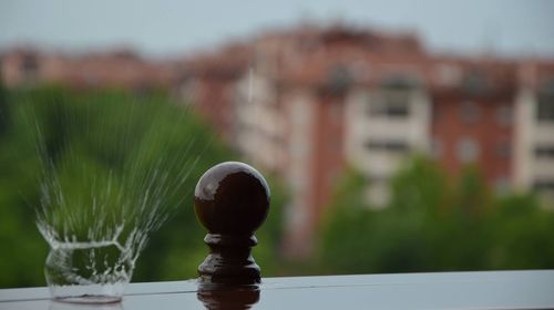 Close-up of chess pieces on table