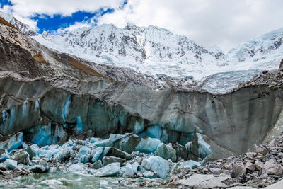 Scenic view of snowcapped mountains against sky