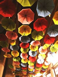 Low angle view of multi colored umbrella