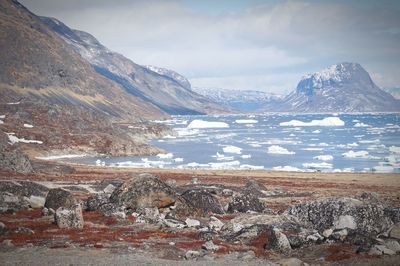 Scenic view of snowcapped mountains against sky