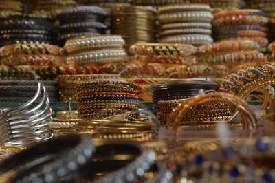 Close-up of bangles for sale