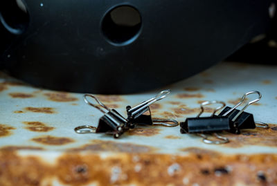 High angle view of paper clip on table