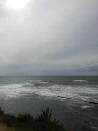 View of calm sea against cloudy sky