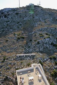 High angle view of water flowing through rocks