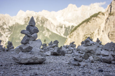 Stack of rocks against sky