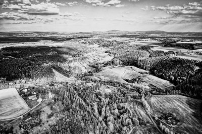 High angle view of snow covered land