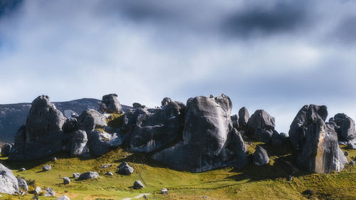 Panoramic view of rocks against sky