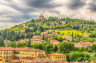 Sanctuary of the madonna of lourdes on the hill facing central verona, italy