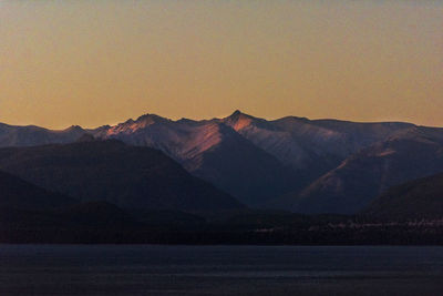 Scenic view of mountains against sky during sunset