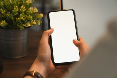 Midsection of person using mobile phone